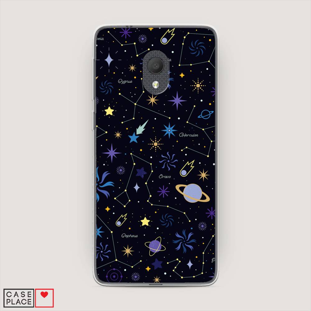 

Чехол на Alcatel 1C 5003D (2019) "Цветной космос", Желтый, 170650-2