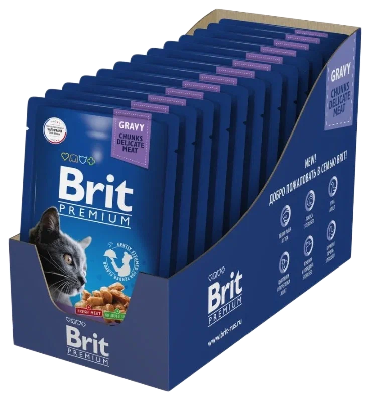 Влажный корм для кошек Brit Premium треска, 14 шт по 85 г
