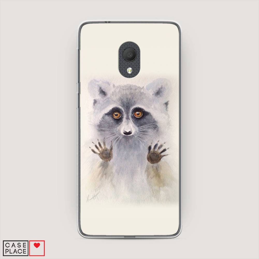

Чехол на Alcatel 1C 5003D (2019) "Енот за стеклом", Бежевый;серый, 170650-4