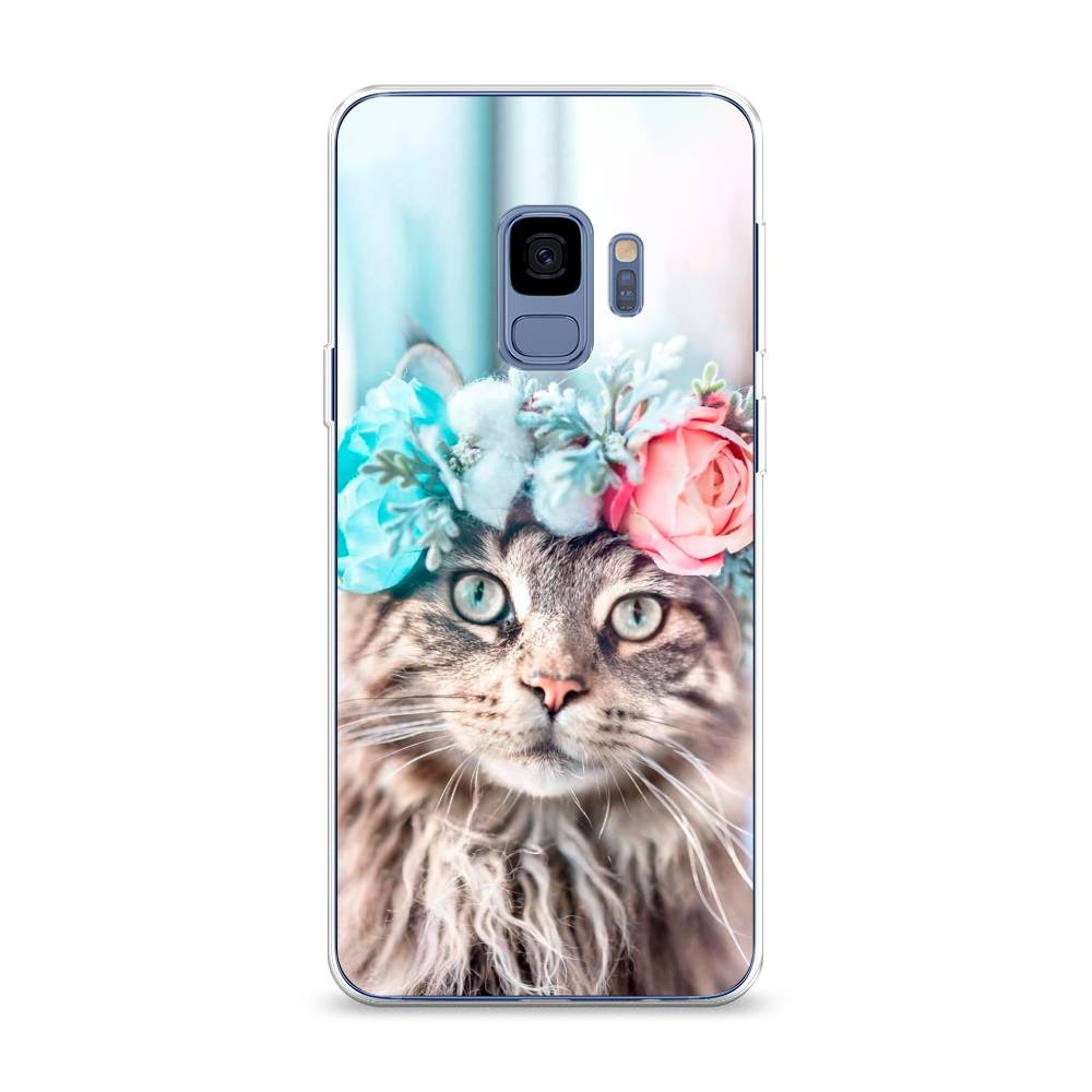 

Чехол Awog на Samsung Galaxy S9 "Кот в венке", Серый;голубой;розовый, 25750-2