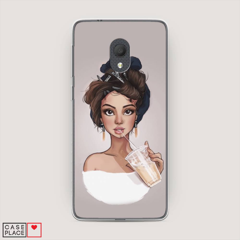 

Чехол на Alcatel 1C 5003D (2019) "Девушка с фраппе", Серый, 170650-6