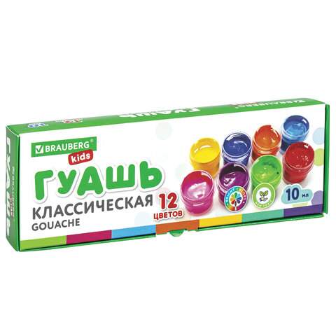 

Гуашь BRAUBERG "KIDS", 12 цветов по 10 мл, 192274 (арт. 192274) - (3 шт.)