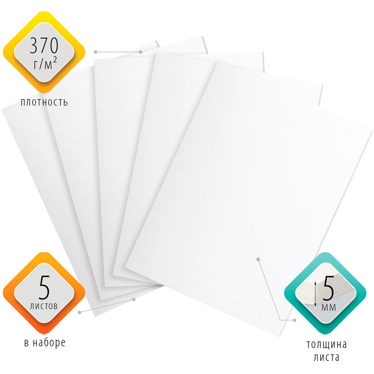 

Пенокартон Brauberg 50х70cm 5 листов White Matt 112471, Белый, 112471
