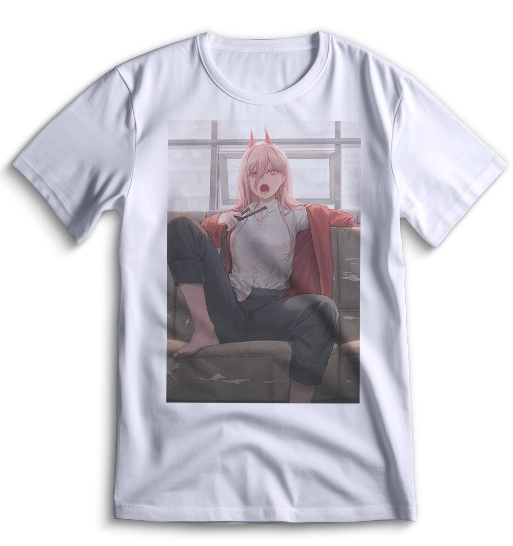 Белая футболка Top T-shirt с изображением человека и бензопилы 0125, размер L.