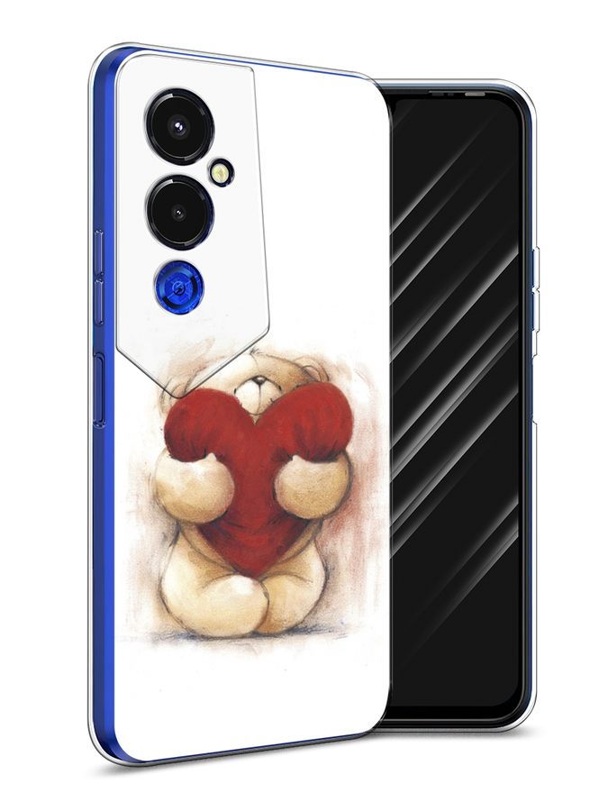 

Чехол Awog на Tecno Pova 4 pro / Техно Пова 4 Про "Мишка с сердцем 1", Белый;красный;бежевый