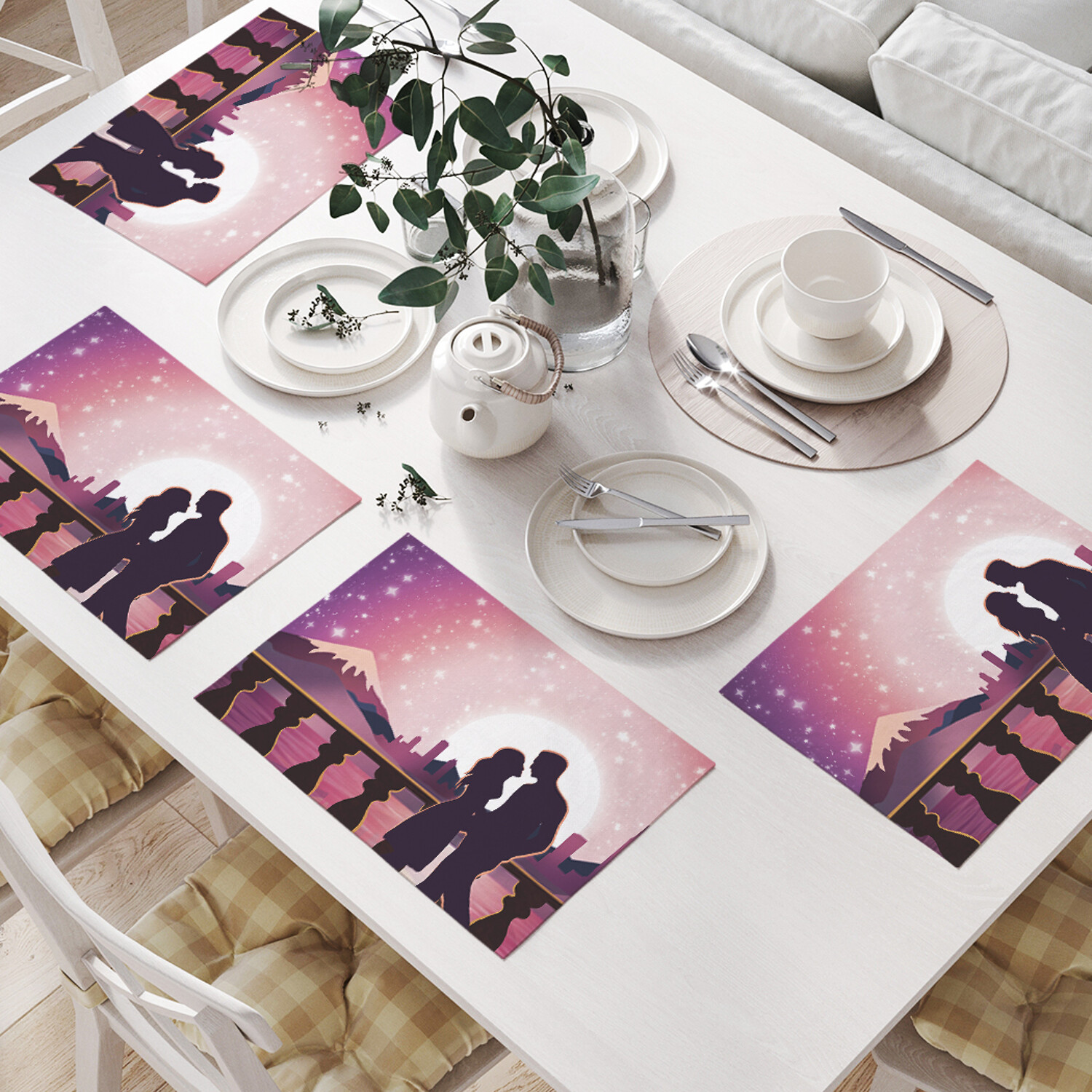 

Комплект тканевых салфеток JoyArty "Влюбленные на закате" для сервировки стола 32x46 см, Розовый, Влюбленные на закате