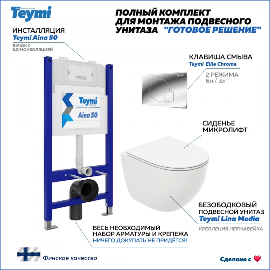 

Инсталляция с унитазом комплект 5 в 1 кнопка хром F00611, Lina Media F00611