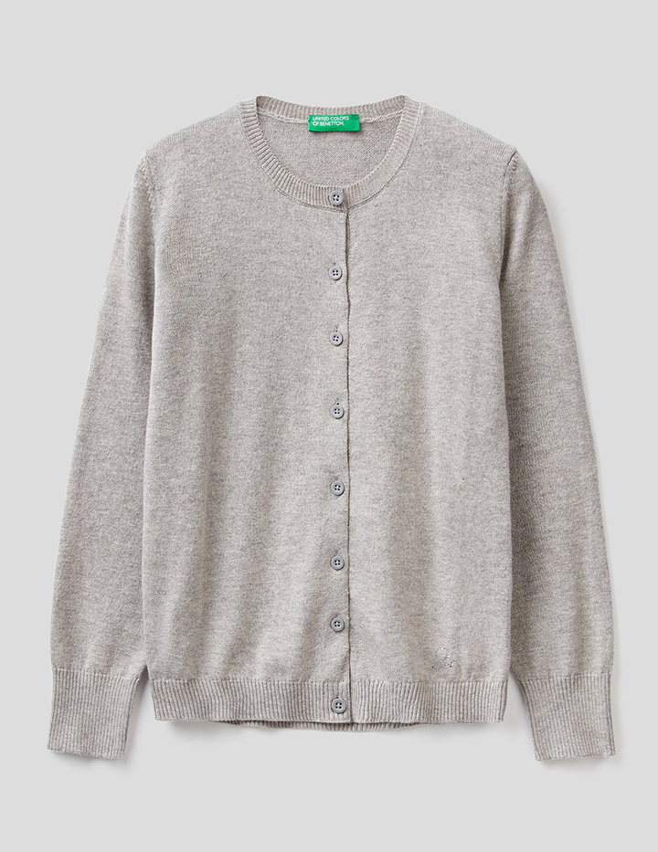 

Кардиган для девочек Benetton цв. серый р.128, 21A_102CC5450