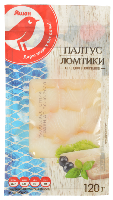 

Палтус АШАН холодного копчения филе кусочки 120 г