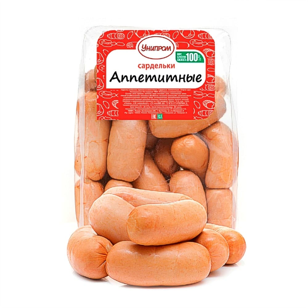 

Сардельки Унипром Аппетитные вареные +-1,25 кг