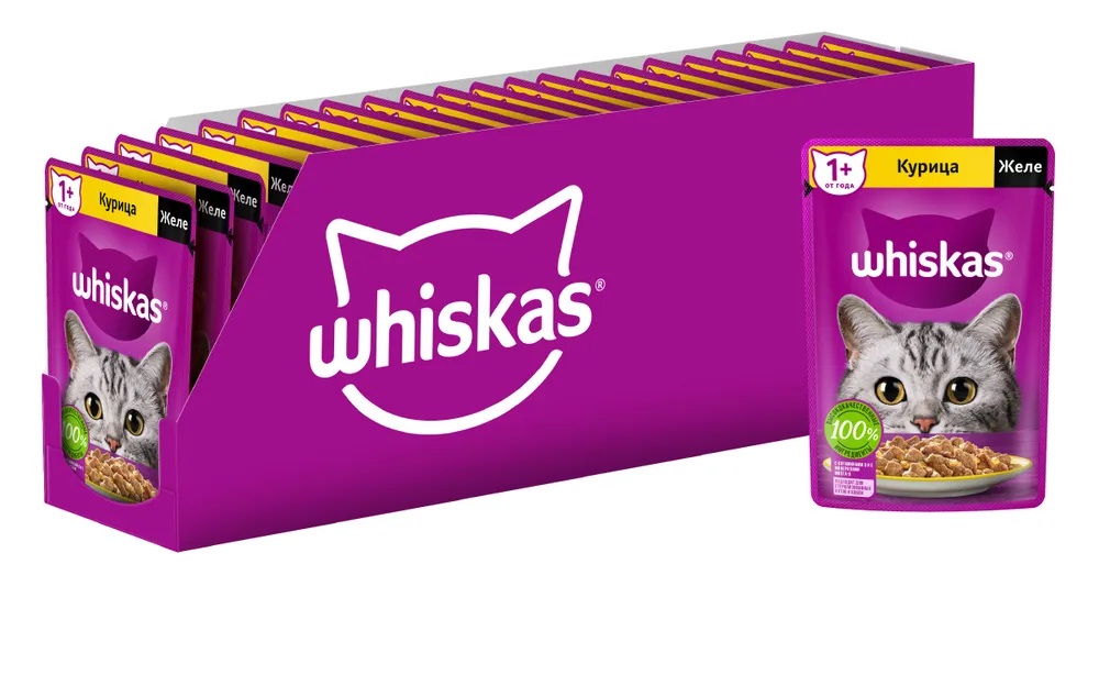 Влажный корм для кошек Whiskas желе с курицей, 28 шт по 75 г