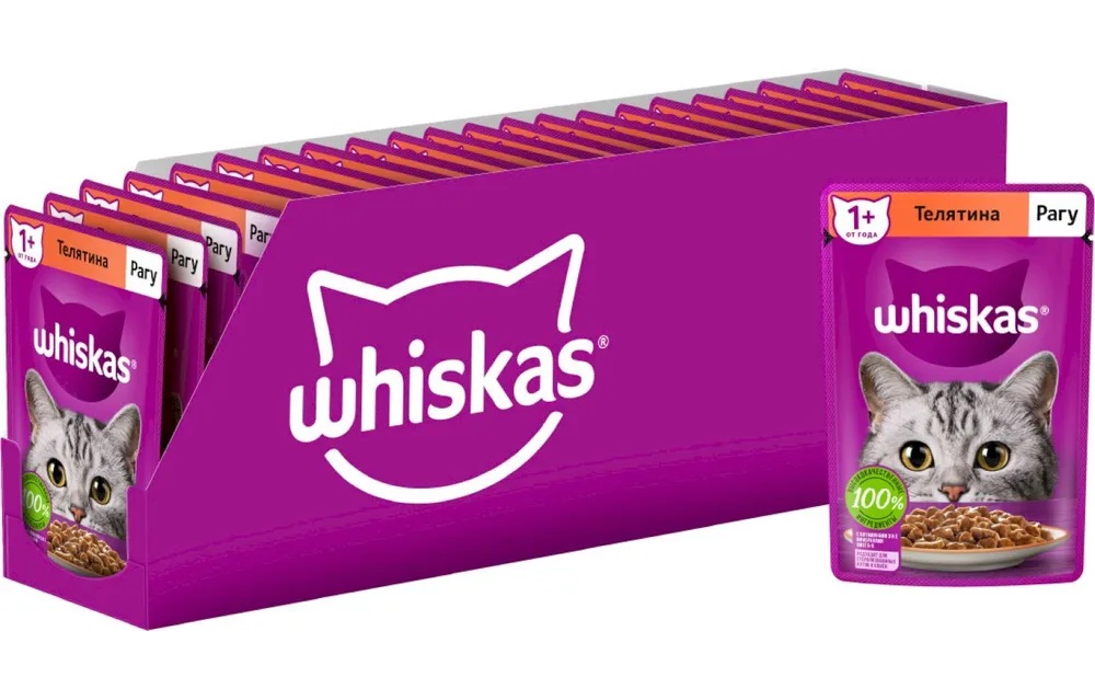 Влажный корм для кошек Whiskas рагу с телятиной, 28 шт по 75 г