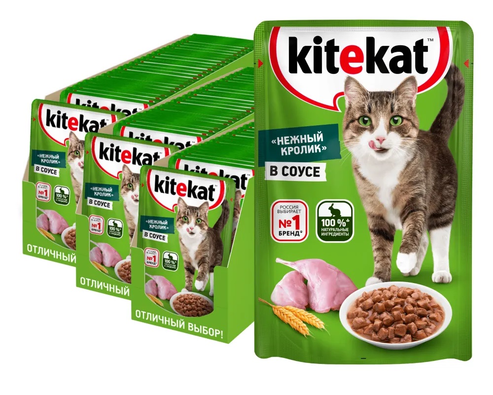 

Влажный корм для кошек Kitekat нежный кролик в соусе, 28шт по 85г, кролик 85 г
