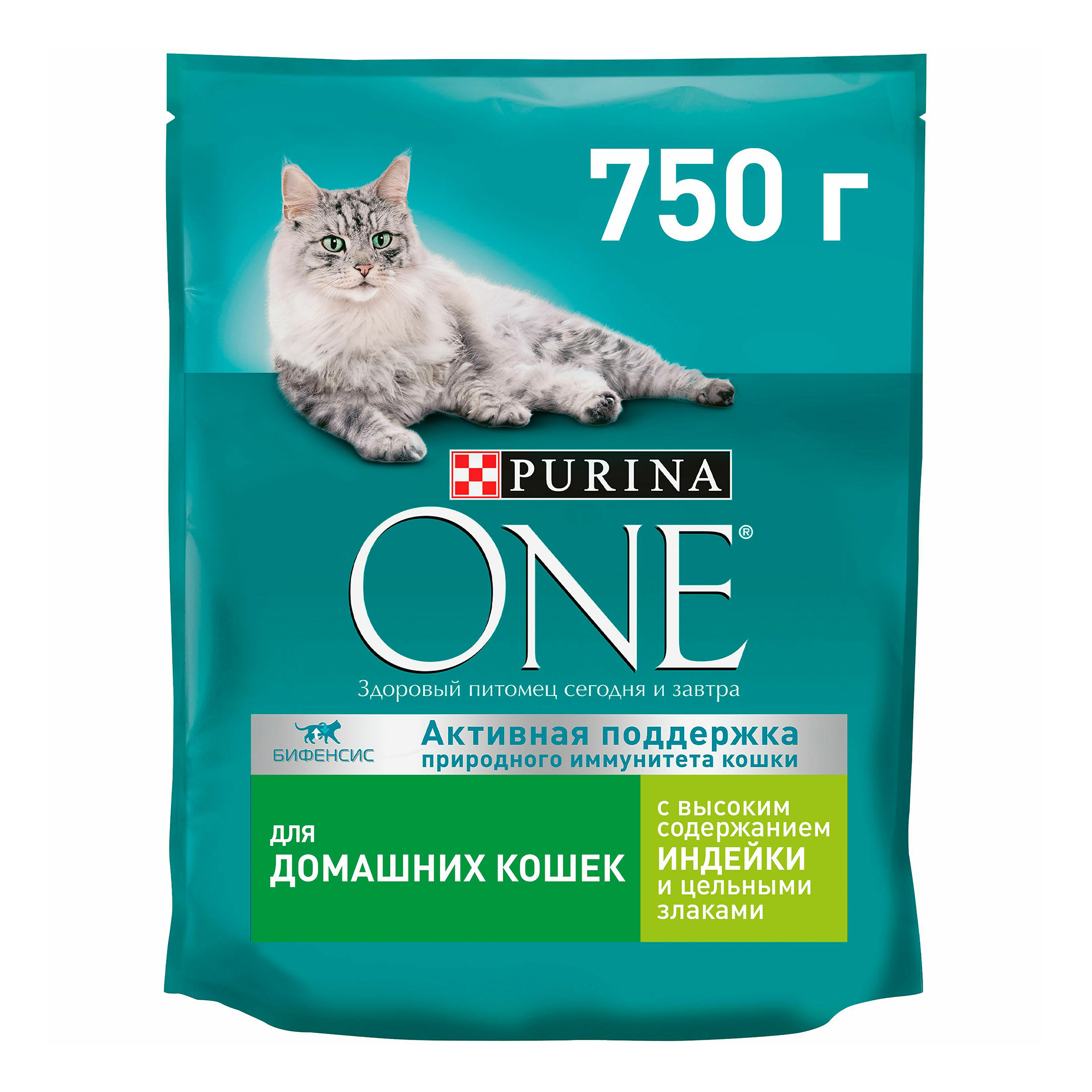 Сухой корм для кошек Purina ONE со вкусом индейки, 8 шт по 750 г