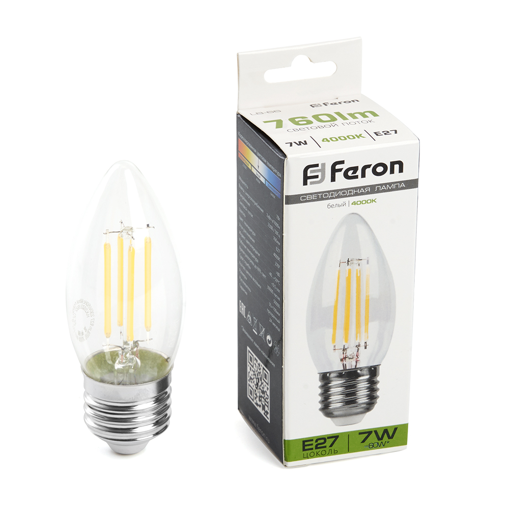 

Лампочка светодиодная FERON арт.38271, LB-66, 7W, 230V, E27, 4000К, свеча, уп. 5 шт., LB-66