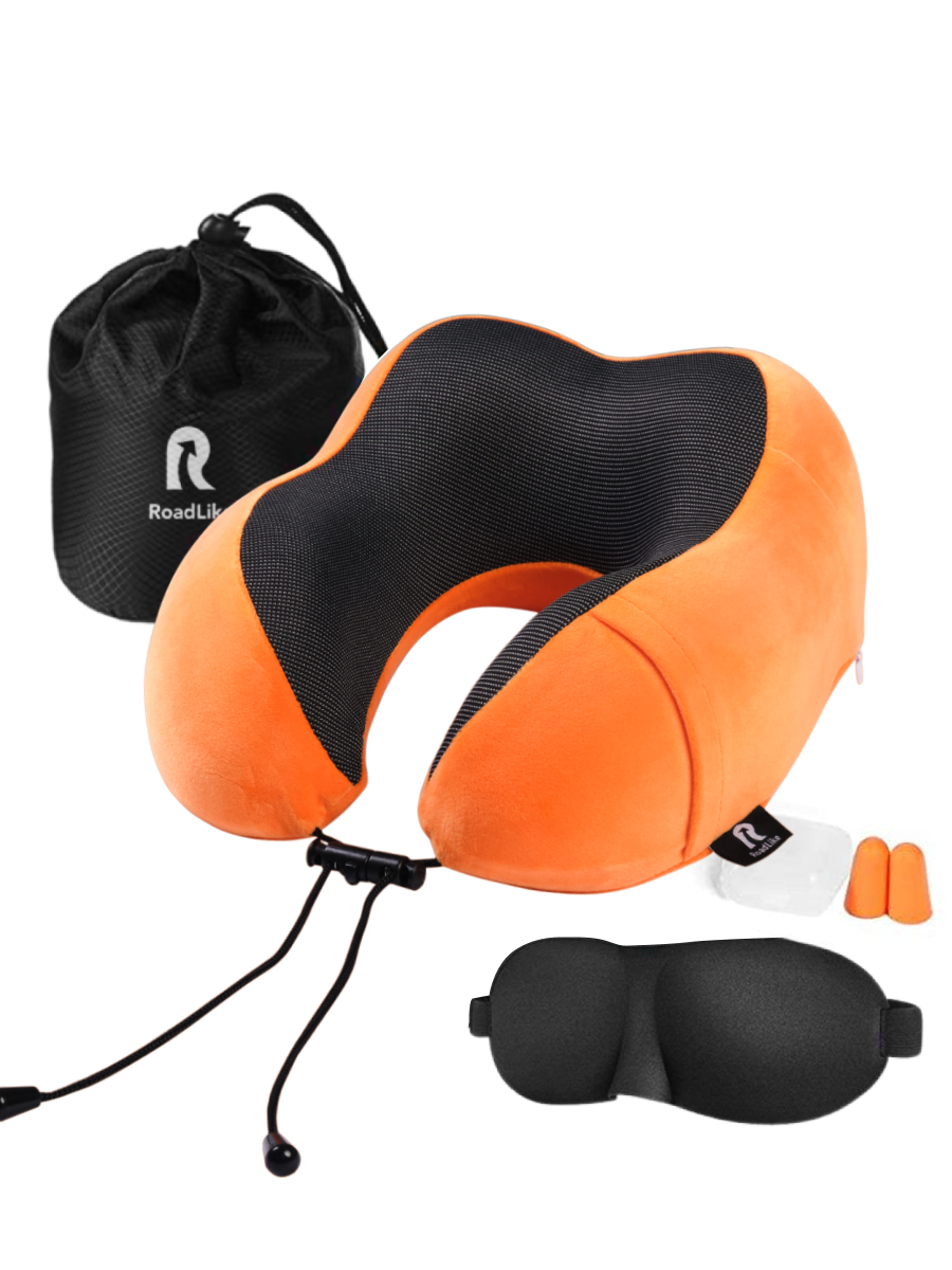 Подушка для путешествий RoadLike Travel Kit Velvet с эффектом памяти, оранжевый