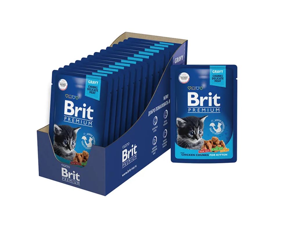 

Влажный корм для котят Brit Premium цыпленок, 14 шт по 85 г, Premium