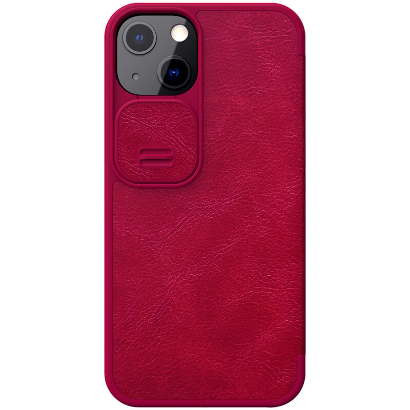 фото Кожаный чехол-книжка nillkin leather qin pro c защитой камеры для iphone 13 (красный)