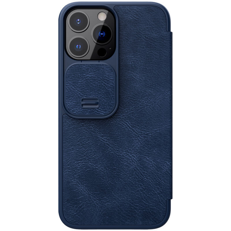 фото Кожаный чехол-книжка nillkin leather qin pro для iphone 13 pro (темно-синий)