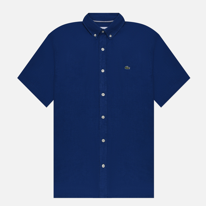 Мужская рубашка Lacoste Linen SS Regular Fit синий, Размер 43