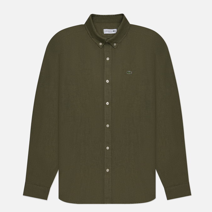 Мужская рубашка Lacoste Linen Slim Fit оливковый, Размер 45