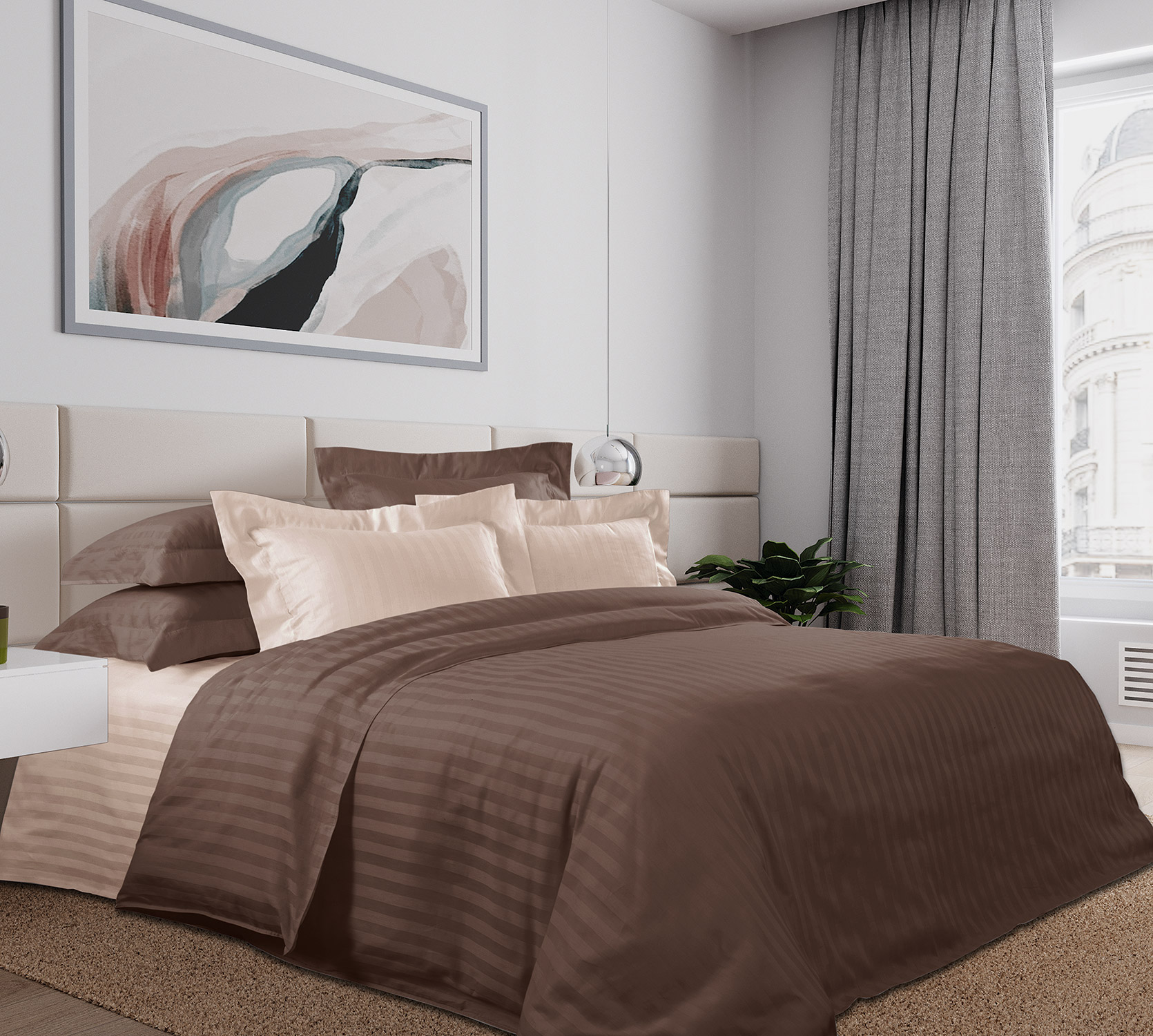 

Комплект постельного белья Шоколад LK4326UV, страйп-сатин, Евро