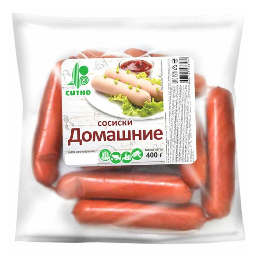 

Сосиски Ситно Домашние вареные из мяса птицы высший сорт 400 г