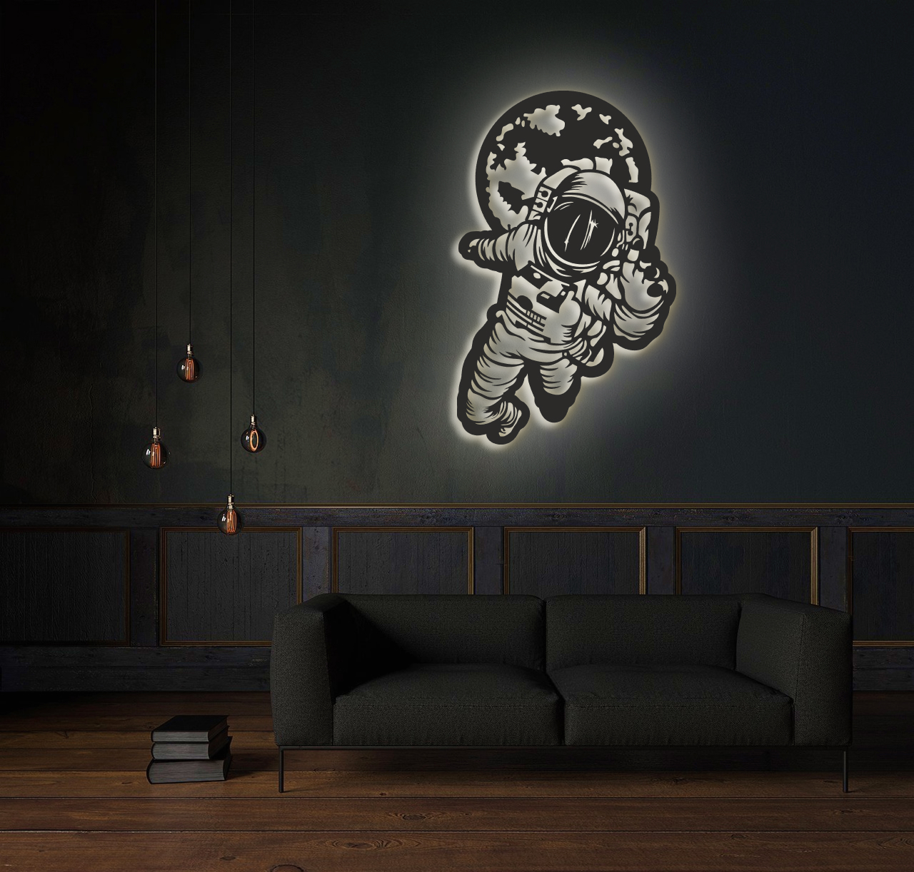 фото Декоративное панно на стену с белой подсветкой, moretti космонавт 59х95