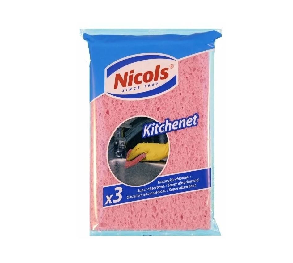 

Губки Nicols Kitchenet для посуды целлюлоза 3 шт, Разноцветный