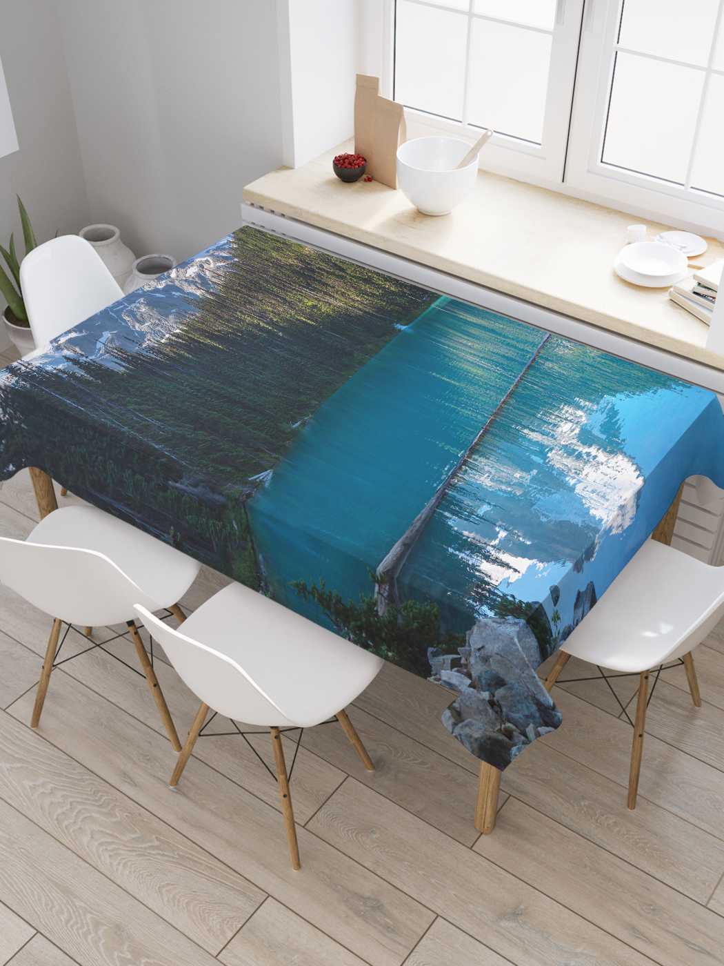 

Скатерть прямоугольная JoyArty "Небесное озеро в лесу" из оксфорда, 180x145 см, Серый, Небесное озеро в лесу