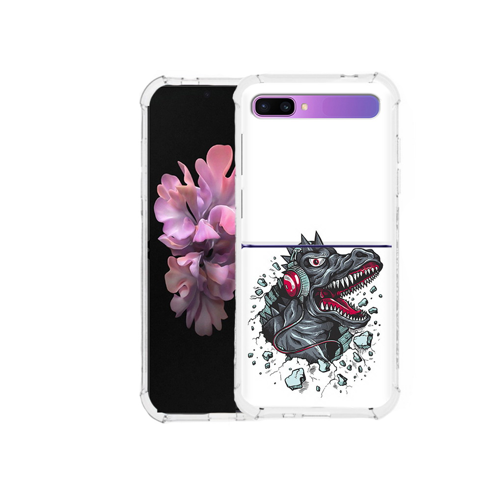 

Чехол MyPads Tocco для Samsung Galaxy Z Flip Нарисованный динозавр в наушниках, Прозрачный, Tocco