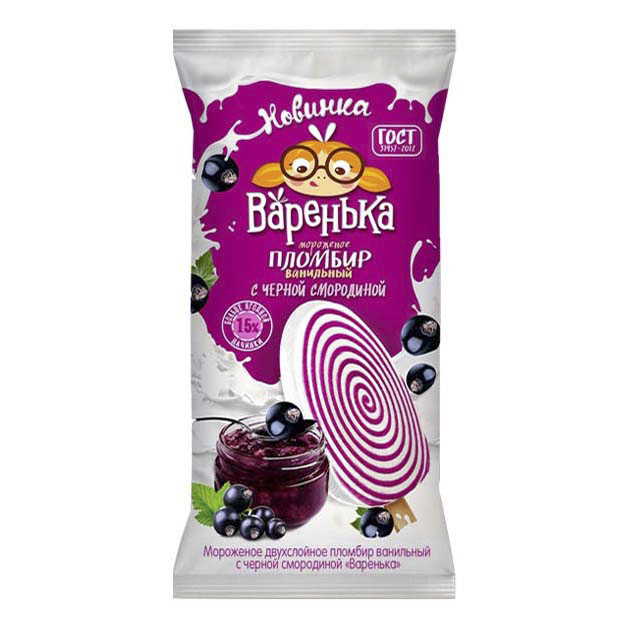 

Мороженое пломбир Варенька ванильное с черной смородиной 15% БЗМЖ 60 г