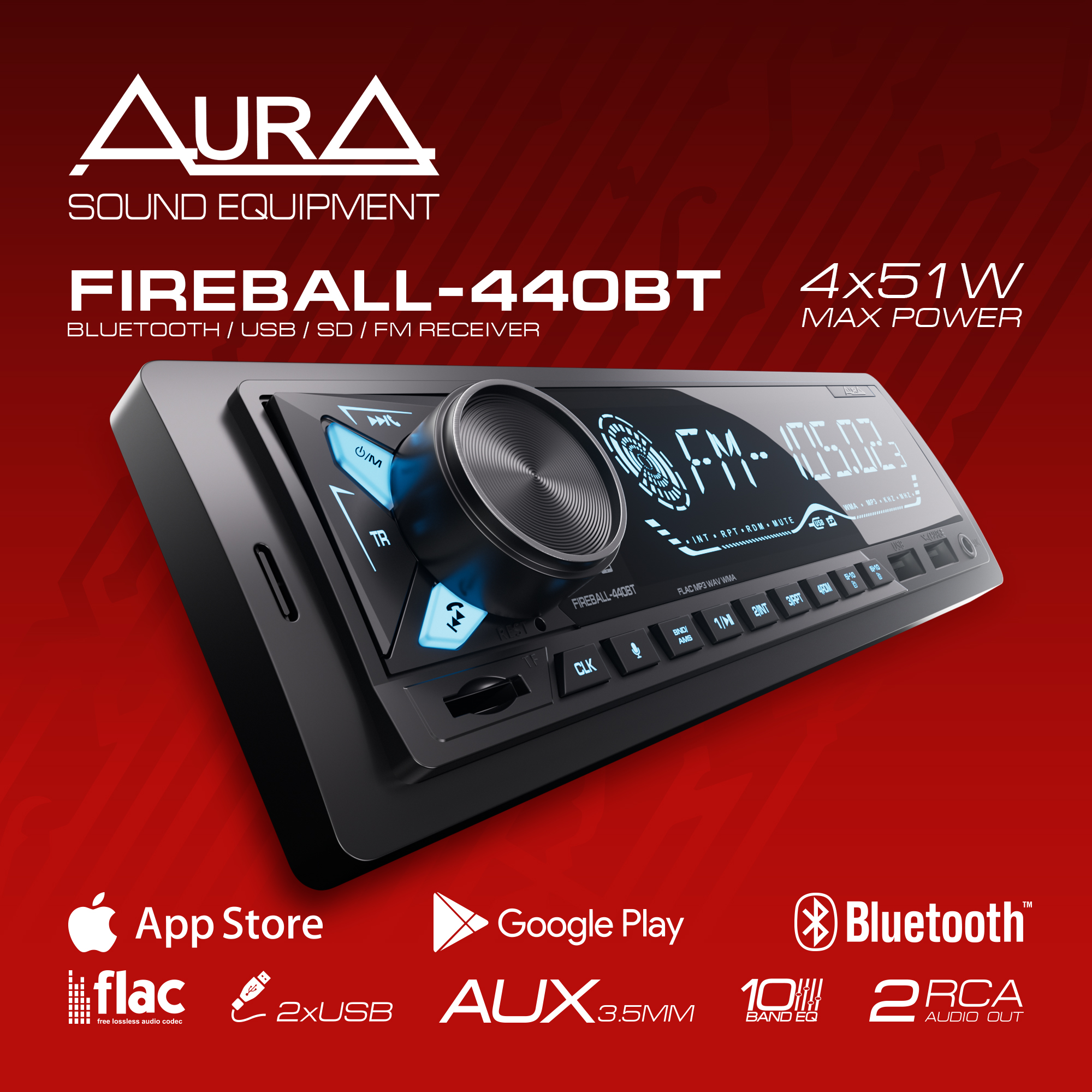 Автомобильный USB/SD ресивер AurA FIREBALL-440BT