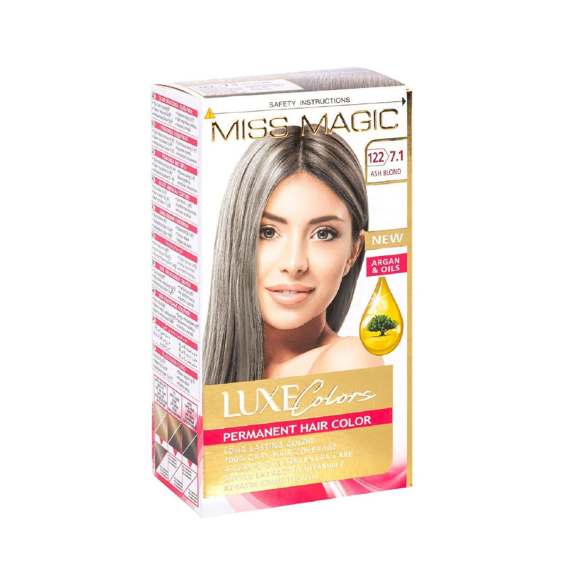 Стойкая краска для волос Miss Magic Luxe Colors т.122 7.1 Пепельно-русый 108 мл масло для волос аргана и шелк