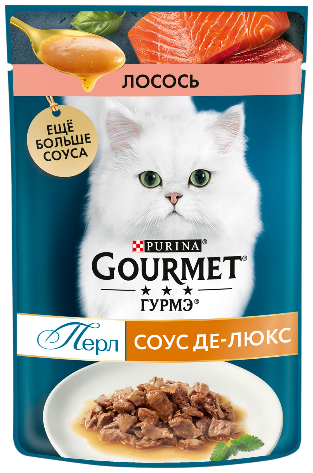 фото Влажный корм для кошек gourmet перл соус де-люкс с лососем в соусе, 75 г