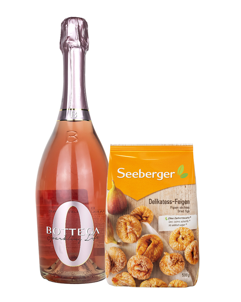 

Безалкогольное игристое вино Bottega Розовое 0,75 л и Инжир Seeberger 500 г