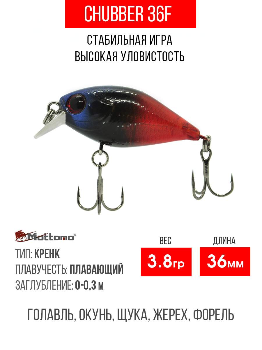 

Воблер Mottomo Chubber 36F 3,8g Clear Bug, Разноцветный, Chubber