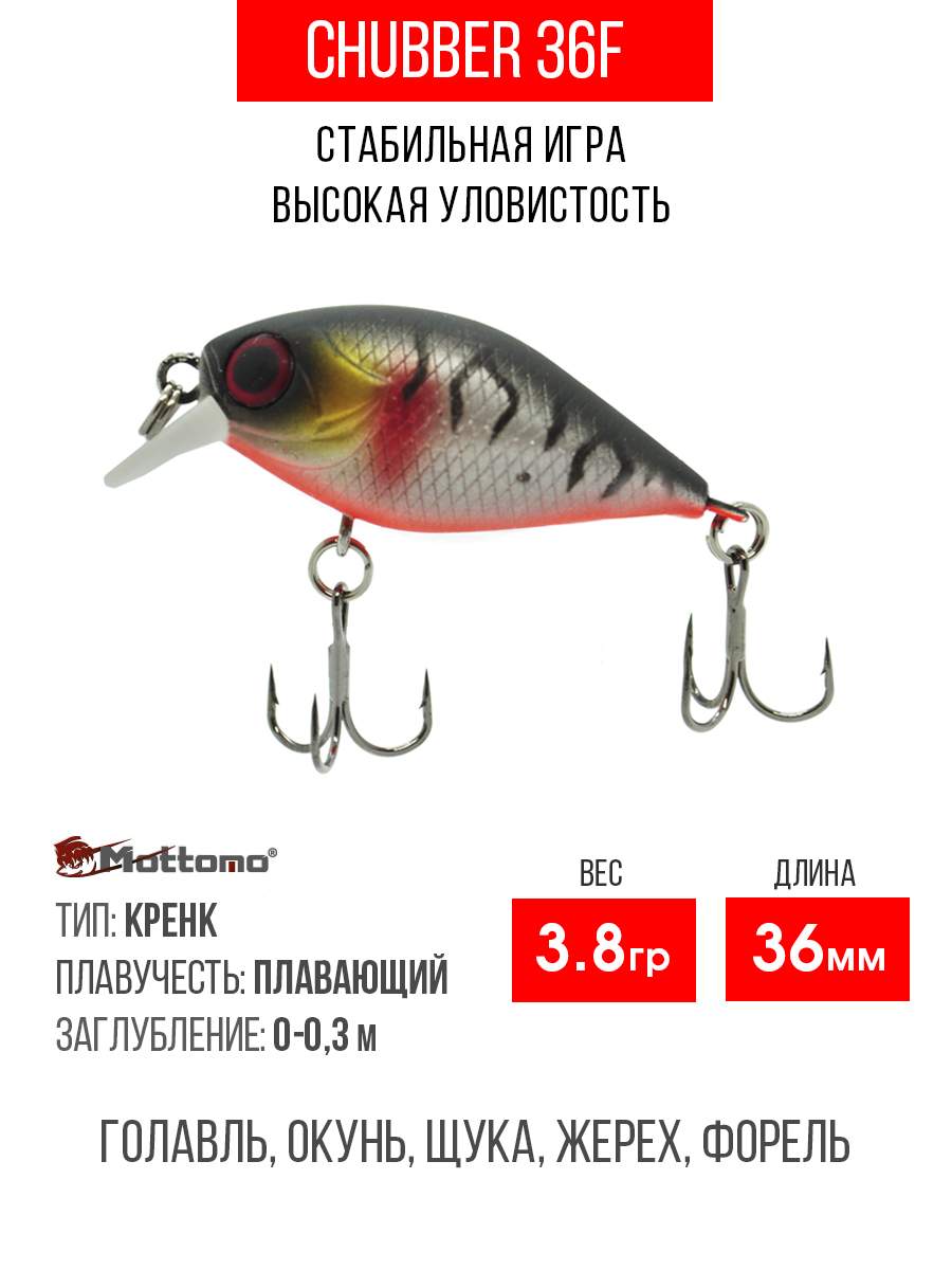 

Воблер Mottomo Chubber 36F 3,8g Silver Tiger, Разноцветный, Chubber