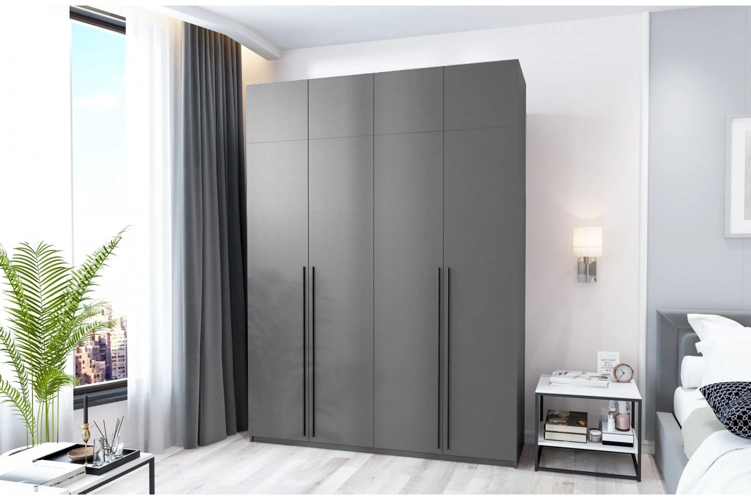 

Шкаф распашной QualisMebel Пакс Quad 2100х500х2300, Графит, Серый, Пакс Quad