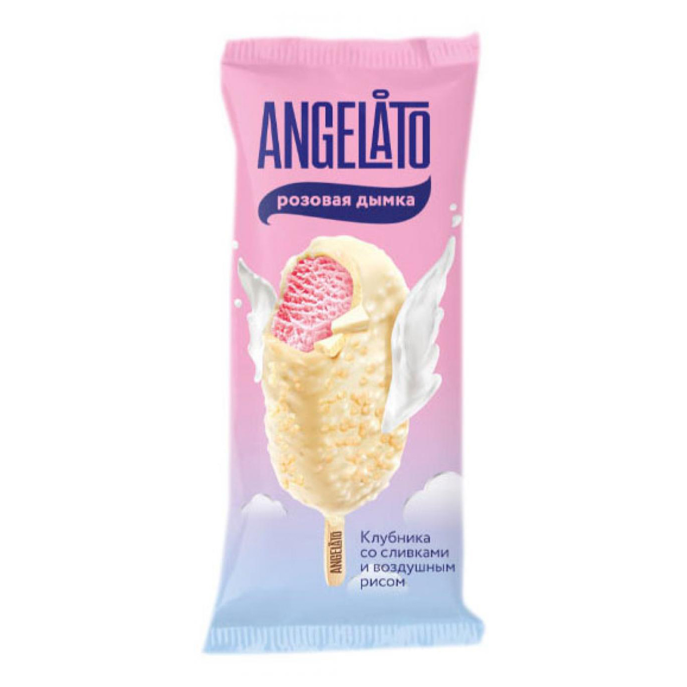 Мороженое сливочное Angelato со вкусом клубники со сливками в белой глазури СЗМЖ 70 г