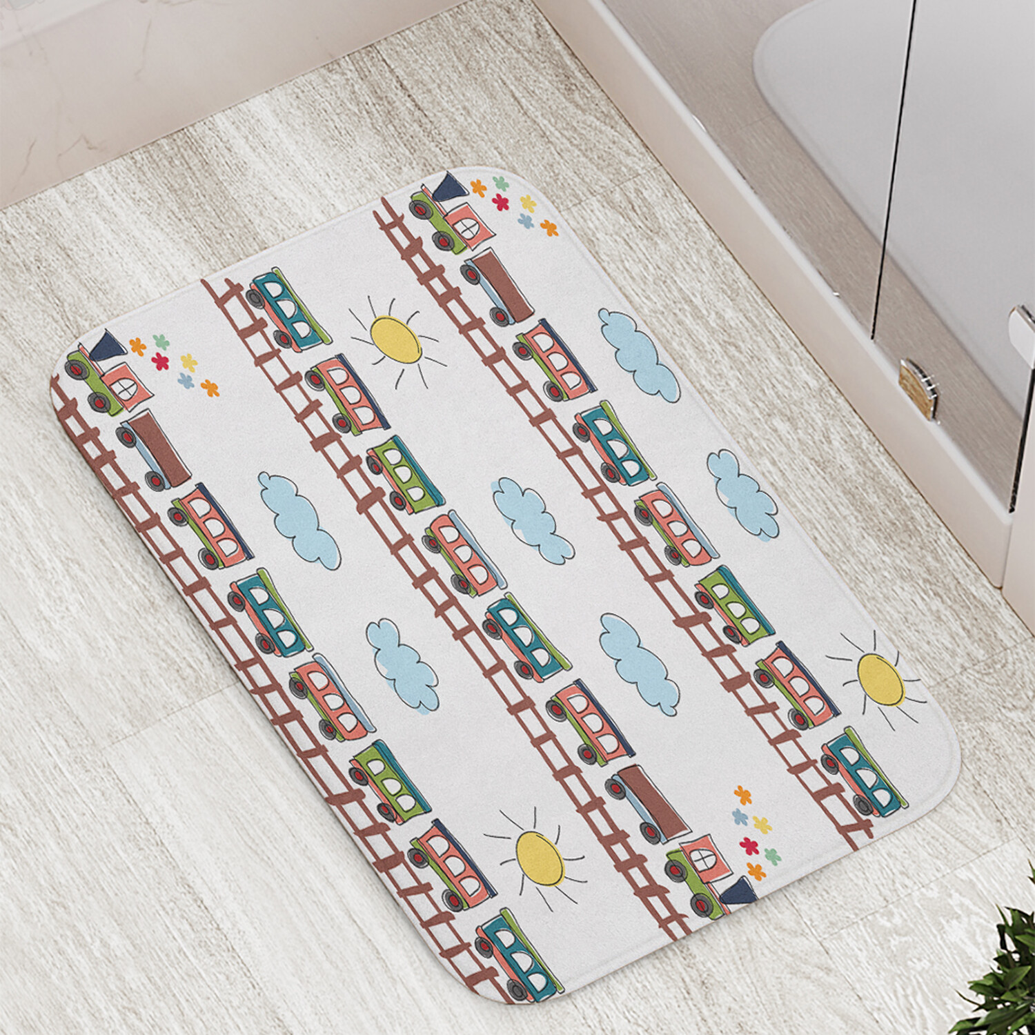 

Коврик противоскользящий JoyArty "Поезд с паровозиком" для ванной сауны бассейна,77х52см, Поезд с паровозиком