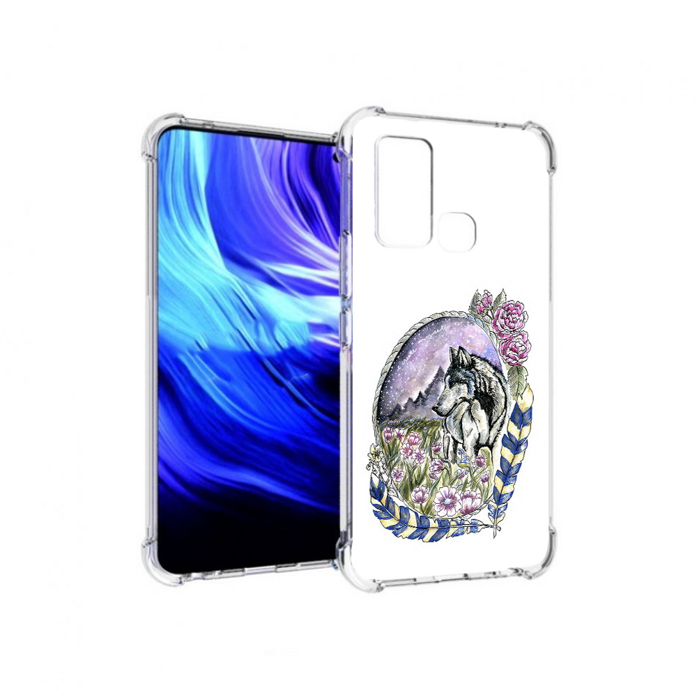 

Чехол MyPads Tocco для Vivo Z6 нарисованный волк в цветах с перьями (PT226976.399.509), Прозрачный, Tocco