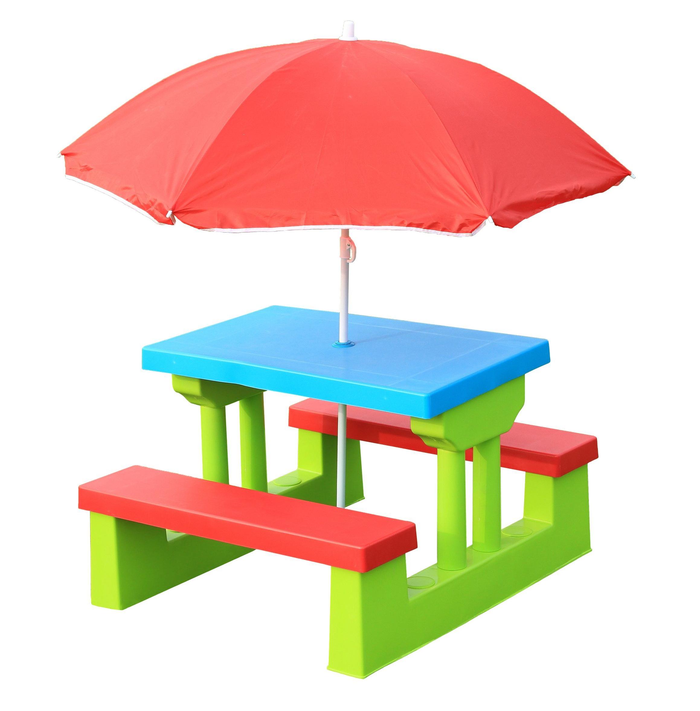 Стол детский с лавочками и зонтом UNIX Kids Garden комплект детской мебели пластиковый комплект lastolite umbrellakit ll lu2474f зонт 99см стойка держатель 2422 tilthead shoe