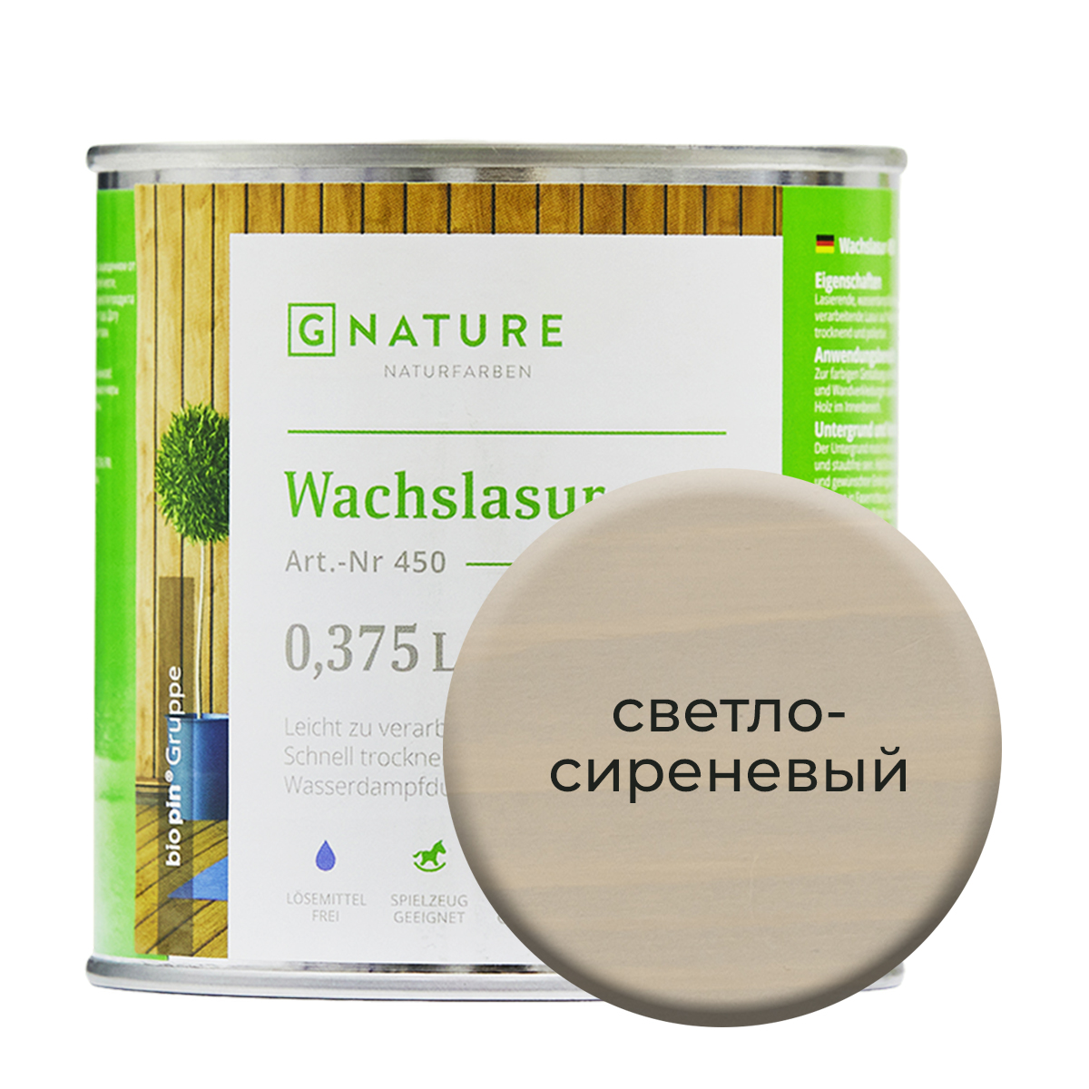 

Воск-лазурь Gnature 451 на белой основе 375 мл Светло-сиреневый, Белый;розовый;фиолетовый, 451 Wachslasur