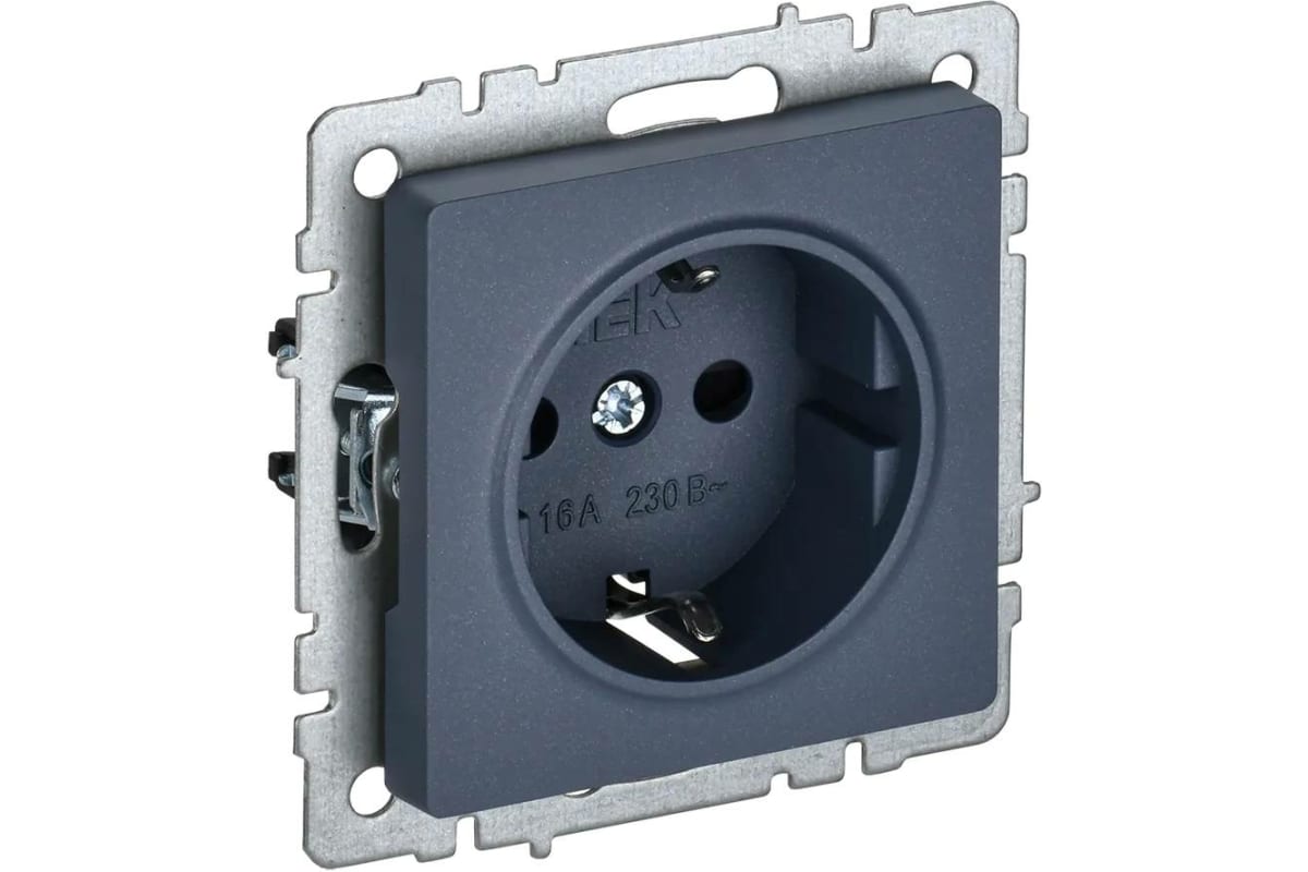 

IEK BRITE Роз. с з/к/ш с кр. 16А IP44 РСбш10-3-44-БрМ мар., Серый
