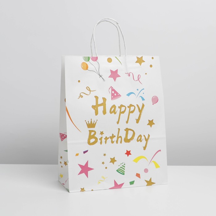 

Пакет HAPPY BIRTHDAY white, 33 х 26 х 12 см, Коллекция упаковки "Happy Birthday"