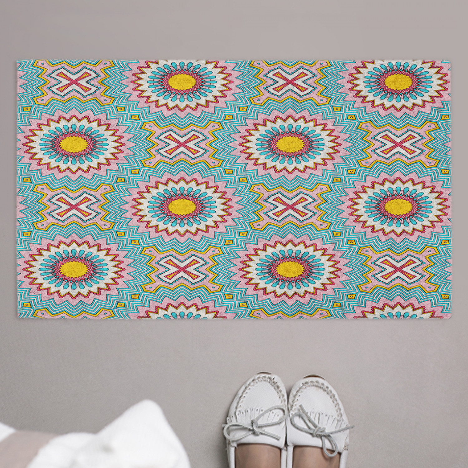 фото Придверный коврик joyarty "орнамент с цветами" для обуви, на резиновой основе, 75x45 см