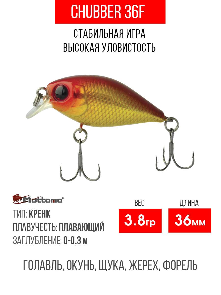

Воблер Mottomo Chubber 36F 3,8g Orange Gold, Разноцветный, Chubber