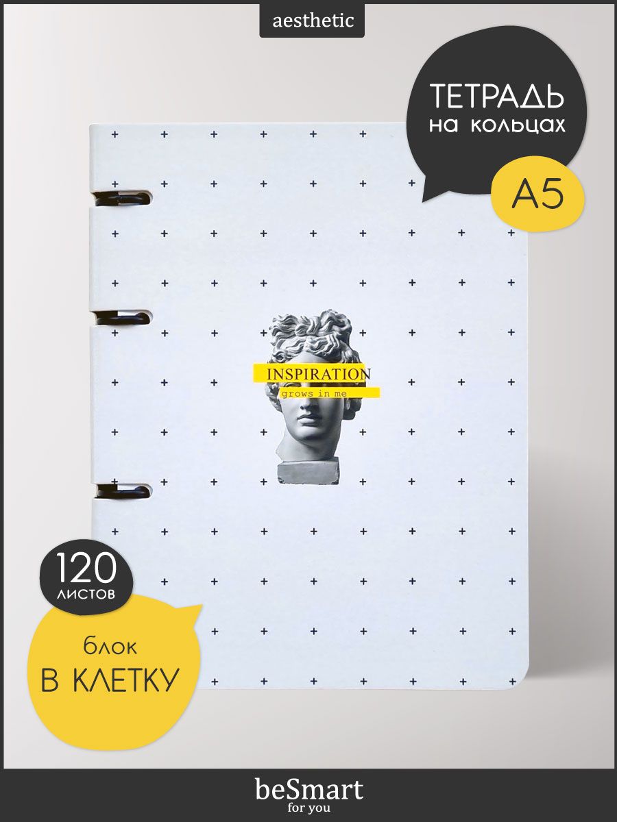 

Тетрадь общая beSmart Inspiration на кольцах, А5 формат 120 листов, BSТ120КА5-2