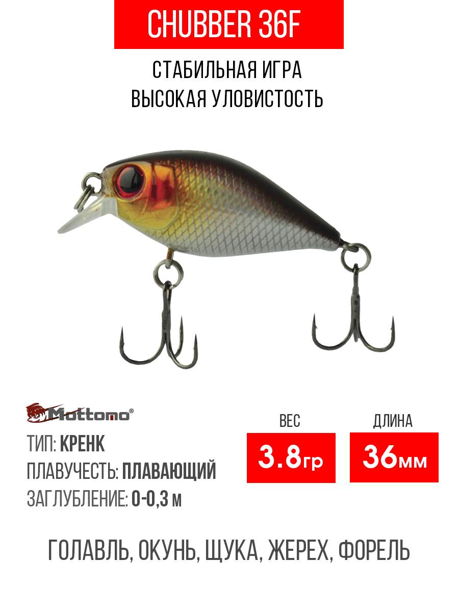 

Воблер Mottomo Chubber 36F 3,8g Shibu Silver, Разноцветный, Chubber